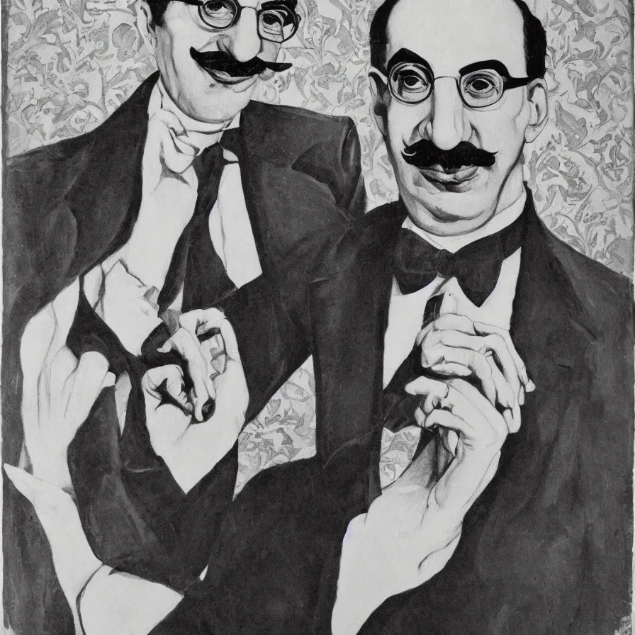 Image similar to art nouveau portrait of groucho marx