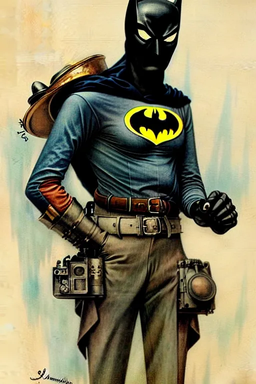 Image similar to ( ( ( ( ( 1 9 5 0 s retro future spiderbatman adventurer in steampunk costume full portrait. muted colors. ) ) ) ) ) by jean - baptiste monge!!!!!!!!!!!!!!!!!!!!!!!!!!!!!!