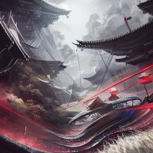 Image similar to shogun audio, action, ultra realistic, hyper detailed, cinematic, digital painting, elegant, intricate, japanese art, trending, futuristic, beautiful scenery,