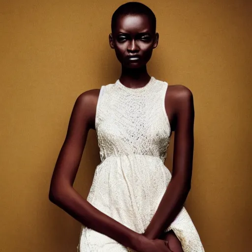 Prompt: African model portrait photograph, editorial story, British Vogue, editorial photographer by Peter Gehrke