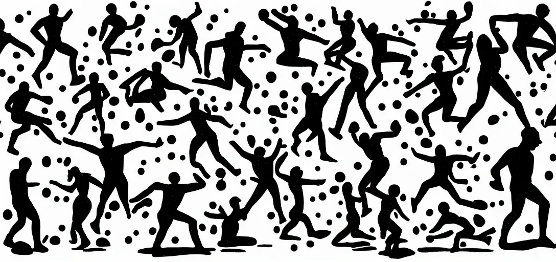 Prompt: multiple close interacting human figurines as olympic icons, explosions!, caves!, holes, mountains, trees!!, concept art, illustration, sss, occlusion, high contrast, very long shadows, on white