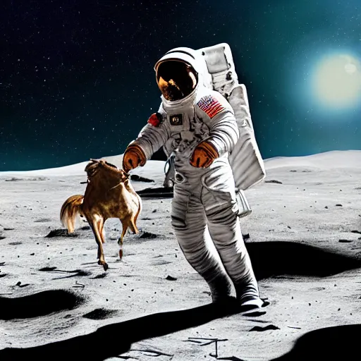 Image similar to an astronaut riding a horse on the moon, photorealistic