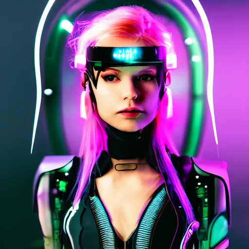 Image similar to headshot of a beautiful futuristic cyber punk woman