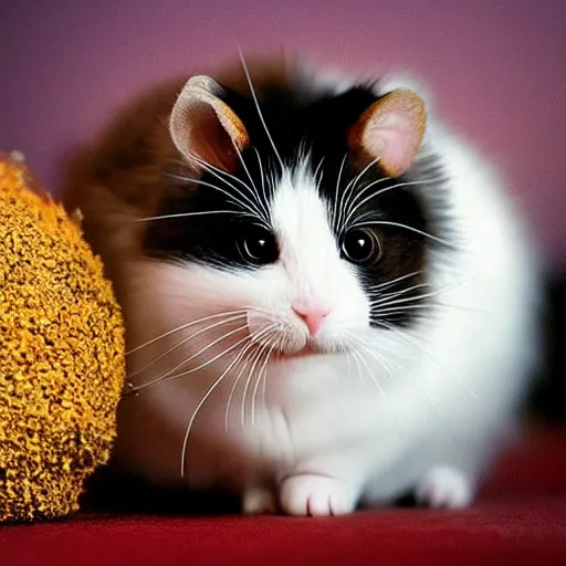 Prompt: a cat - hamster - hybrid. animal photography,