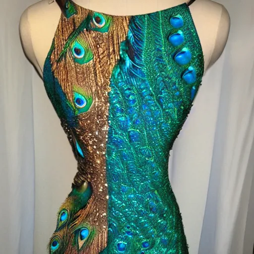 Prompt: peacock based dress