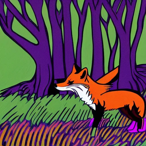 Image similar to fox running through the woods, pop art, high definition