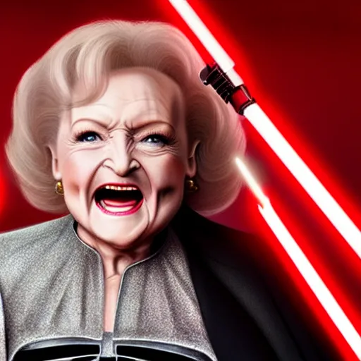 Image similar to betty white in'star wars'as a sith lord, full body, cinematic scene, highly detailed, cinematic lighting, 1 4 mm