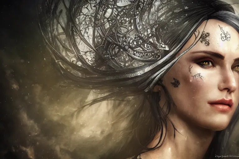 Image similar to yennefer of vengerberg. photo - realistic hd, hyperrealism, colourful, highly detailed, cinematic, luminescence, 3 2 k, dop, high contrast, intricate, mystery, epic, fantasy