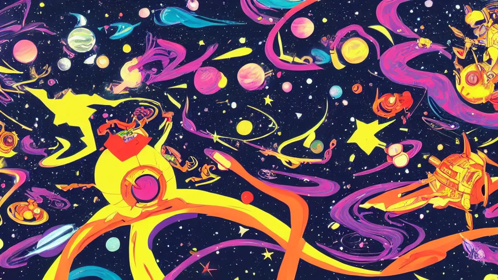 Prompt: deep space cosmos,twinkling distant stars, graphic novel style by Tomokazu Matsuyama,trending on artstation