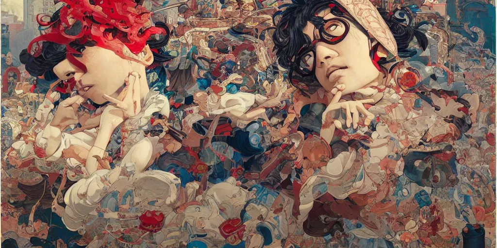 Image similar to orientalism painting by james jean and katsuhiro otomo and erik jones, inspired by akira anime, smooth texture, intricate oil painting, high detail illustration, sharp high detail, long exposure city pop