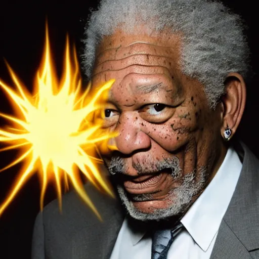 Image similar to morgan freeman powers up to super saiyan