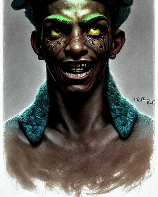 Image similar to lucio from overwatch, character portrait, portrait, close up, concept art, intricate details, highly detailed, horror poster, horror, vintage horror art, realistic, terrifying, in the style of michael whelan, beksinski, and gustave dore