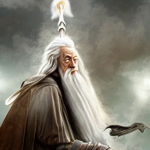 Prompt: gandalf, flying on dragon, highly detailed, digital art,