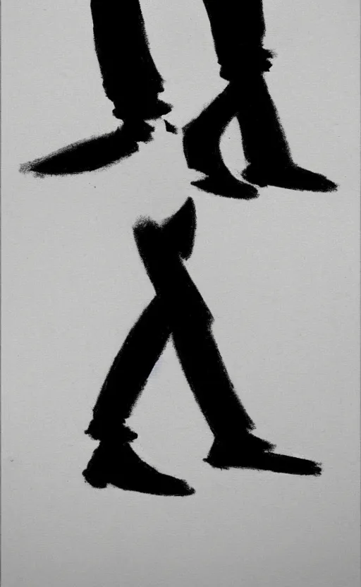 Image similar to symmetry!! black and white silhouette drawing of a single person walking, white background by stanhope forbes, centered