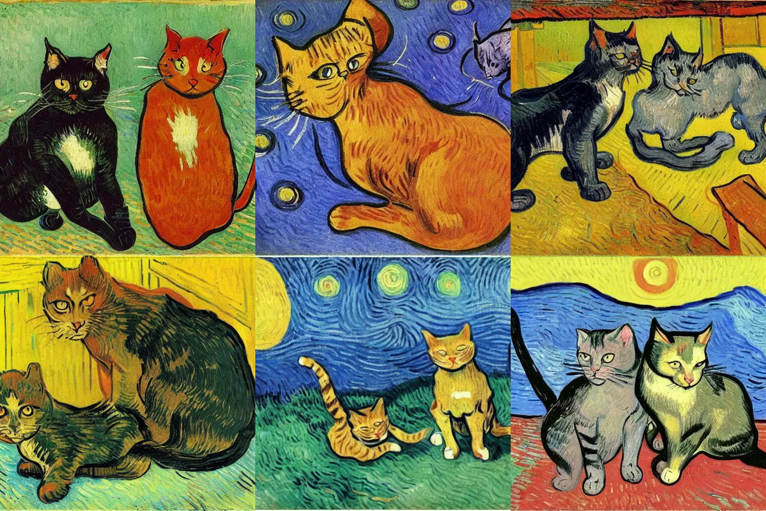 Prompt: two cats playing in the sun by van Gogh