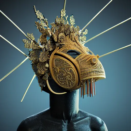 Image similar to an elaborate intricate mask in a tornado, rendered in octane, behance hd, bokeh backdrop