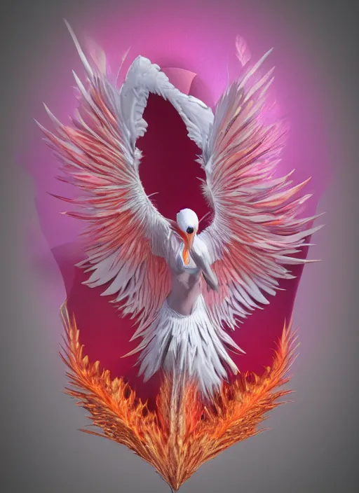 Image similar to white phoenix orange pink salt crystals sharp detail 3d render simple background sharp contrast feathers graphic design fai khadra gaika style