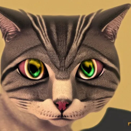 Prompt: creepy poorly 3 d rendered cat