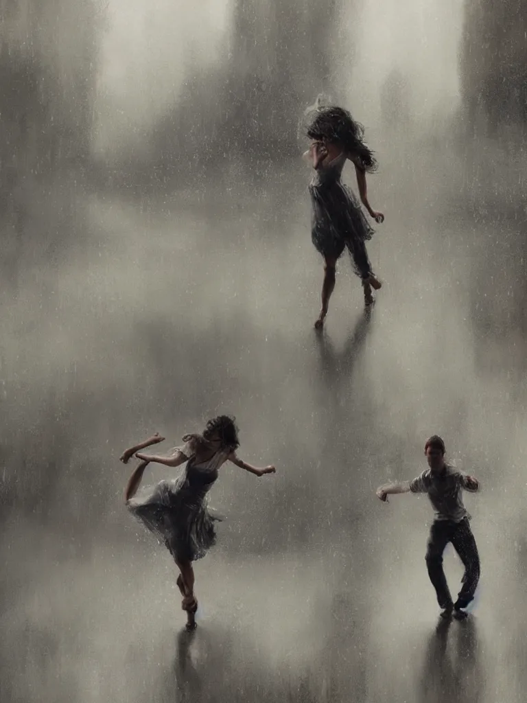 Image similar to dancing in the heavy rain, by disney concept artists, blunt borders, rule of thirds, beautiful light