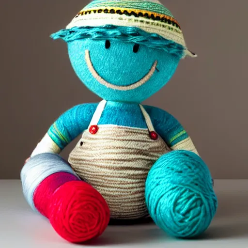 Image similar to yarn doll, hide the pain harold, product photography, commercial lighting