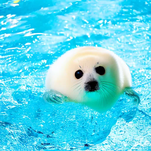 Image similar to sports photo of baby harp seal swimming in olympic pool