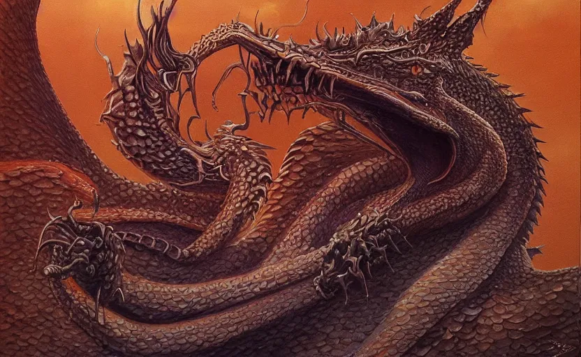 Image similar to a close up of a painting of a dragon, an ultrafine detailed painting by John Howe, by György Vastagh, by Jeffrey Smith, behance contest winner, space art, lovecraftian, cosmic horror, biomorphic