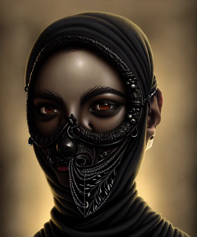 Image similar to man with black fabric mask, highly detailed face!!!, true anatomy!, extremely detailed!, digital painting, unreal engine 5, art by tom bagshaw