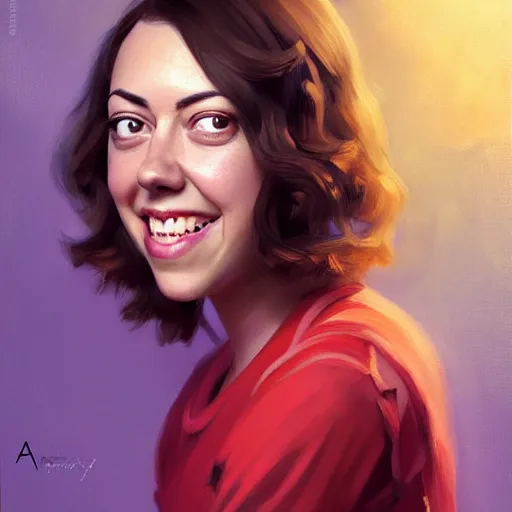 Prompt: portrait painting of aubrey plaza age 2 5, bright and energetic, with a sweet smile and floofy hair, render cinematic lighting art 1 9 2 0 period drama by bussiere rutkowski andreas rocha