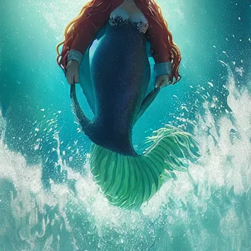 Image similar to doc brown as arielle the mermaid in water, deep sea, studio ghibli, disney animation, sharp, anime key art by greg rutkowski, bloom, dramatic lighting