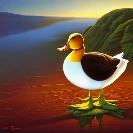 Prompt: a duck on the prowl oil painting vladimir kush