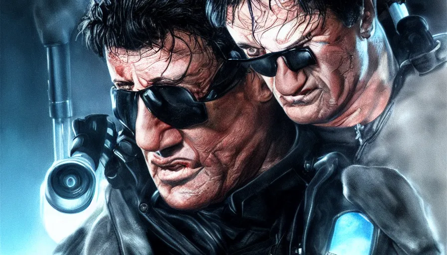 Image similar to Sylvester Stallone is Terminator, hyperdetailed, artstation, cgsociety, 8k