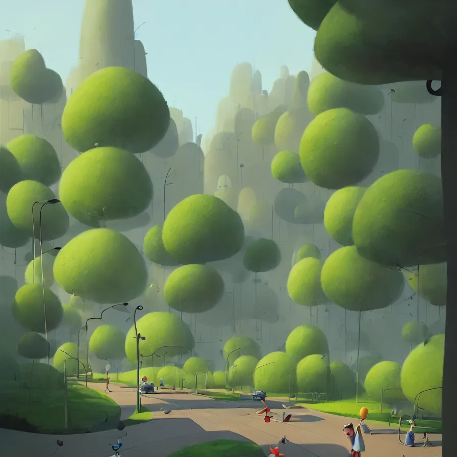 Image similar to goro fujita ilustration a city with green areas, parks and roads, painting by goro fujita, sharp focus, highly detailed, artstation