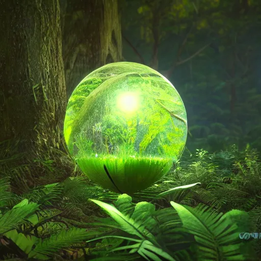 Prompt: : glowing orb, bioluminescent plant in a forest, wallpaper, artstation,cg society 8k render