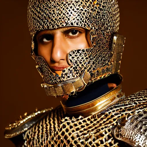 Prompt: a portrait of a beautiful young moroccan male wearing an alexander mcqueen armor made of carbon , photographed by andrew thomas huang, artistic