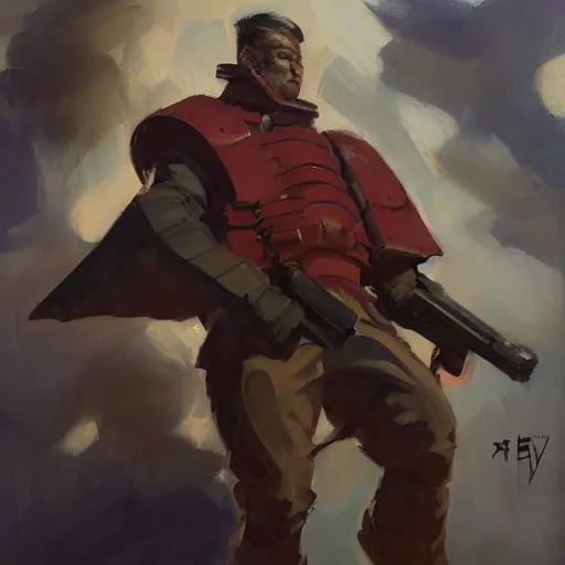 Image similar to greg manchess portrait painting of a soviet russian nuclear supersoldier, medium shot, asymmetrical, profile picture, organic painting, sunny day, matte painting, bold shapes, hard edges, street art, trending on artstation, by huang guangjian, gil elvgren, ruan jia, randy vargas, greg rutkowski