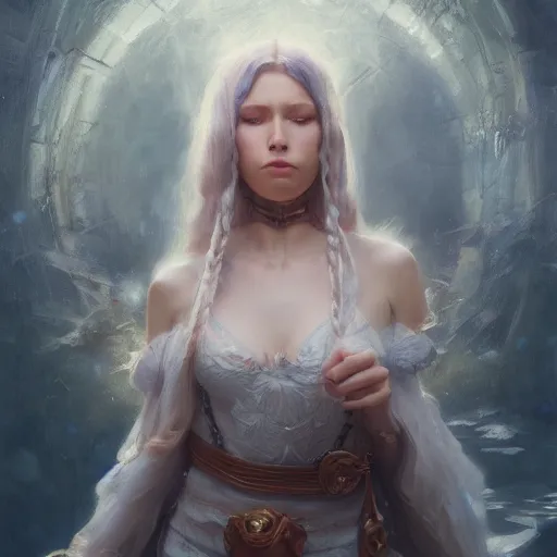 Prompt: Beautiful female wizard, 4k oil on linen by wlop, artgerm, andrei riabovitchev, nuri iyem, james gurney, james jean, greg rutkowski, highly detailed, soft lighting 8k resolution