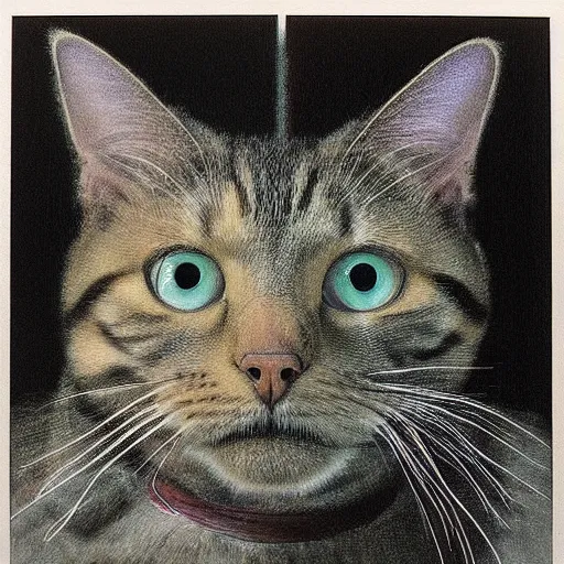 Image similar to a chuck close painting of a cat