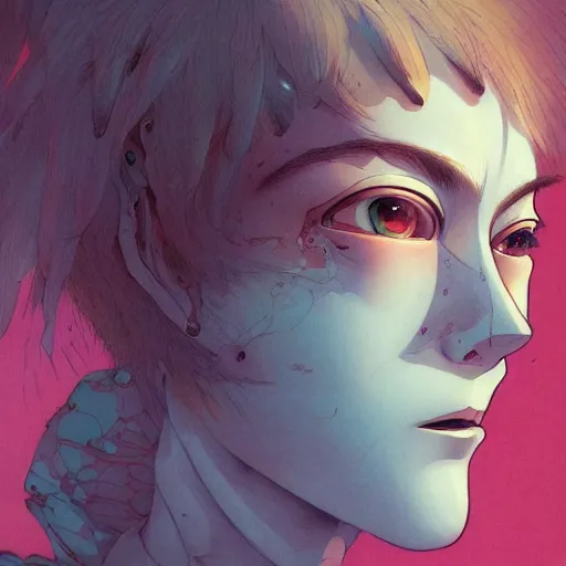 Image similar to prompt : wierd character portrait soft light painted by james jean and katsuhiro otomo and erik jones, inspired by evangeleon anime, smooth face feature, intricate oil painting, high detail illustration, sharp high detail, manga and anime 1 9 9 9