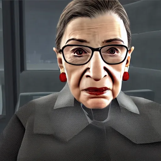 Prompt: ruth bader ginsburg, half life 2, video game screenshot, low poly, nintendo 6 4