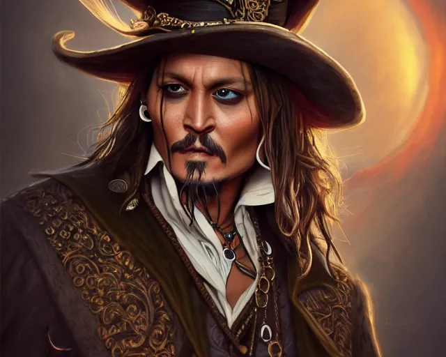 Image similar to photography of johnny depp, deep focus, d & d, fantasy, intricate, elegant, highly detailed, digital painting, artstation, concept art, matte, sharp focus, illustration, hearthstone,