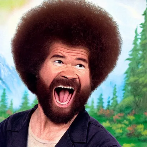 Prompt: bob ross screaming at ninjas