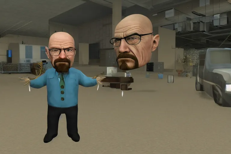 Prompt: Walter White as a character in the video game Garry's Mod,
