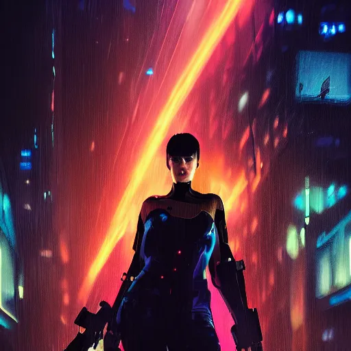 Image similar to portrait of a futuristic superhero, blade runner los angeles behind her, hd, 4k digital art, artstation