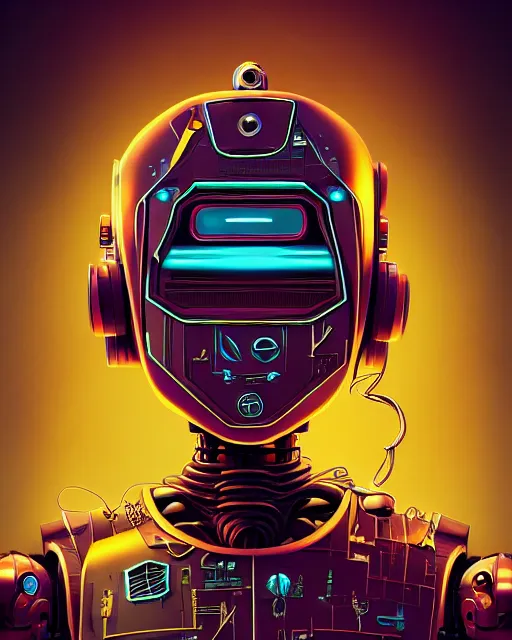 Prompt: robot, character portrait, portrait, close up, concept art, intricate details, highly detailed, sci - fi poster, cyberpunk, in the style of looney tunes by warner bros