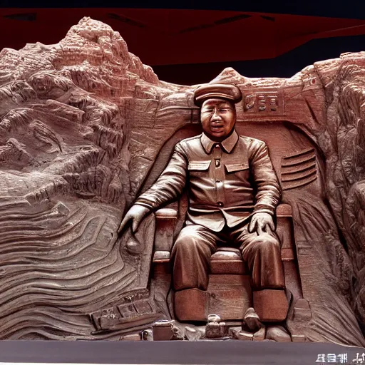 Image similar to a photo of mao zedong's sculpture in cybercity on mars a made of resin by joe johnston and nilo rodis, highly detailed, dramatic lighting, radiant light, detailed and intricate environment, wide angle, cinematic lighting