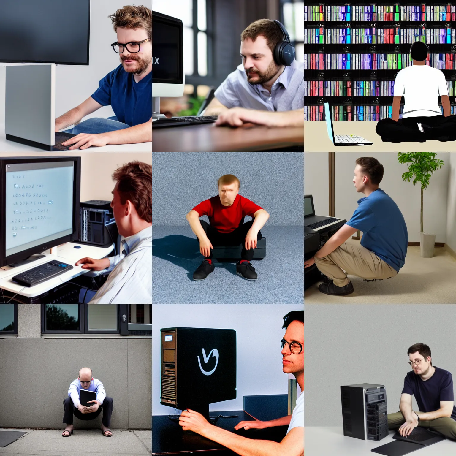 Prompt: linux user sitting in front of a 9 0 s pc