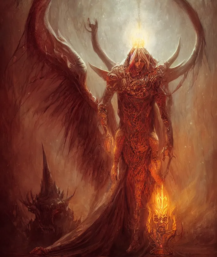 Prompt: Demon Priest, fantasy artwork, warm colors, by seb mckinnon