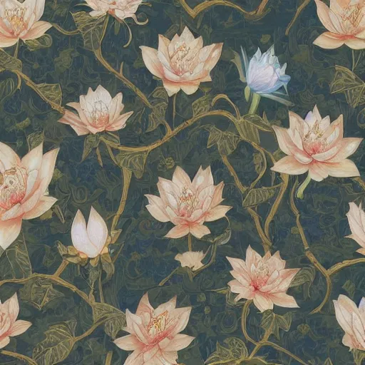 Image similar to Gilded lotus princess, ivy, oriental wallpaper, 💐james jean