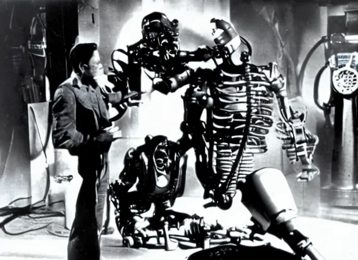 Prompt: Scene from the 1934 science fiction film The Terminator
