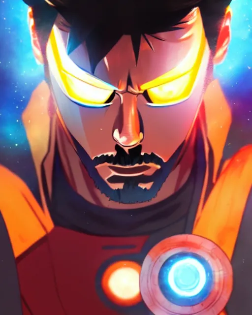 Prompt: tony stark in naruto fighting naruto, medium shot close up, details, sharp focus, illustration, by jordan grimmer and greg rutkowski, trending artstation, pixiv, digital art